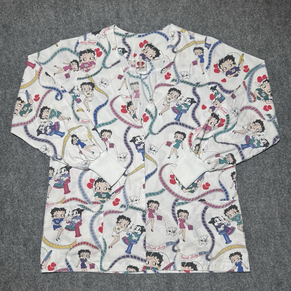 VTG Betty Boop Scrub Jacket Nurse Print Medium 1997 Medical Uniform Top